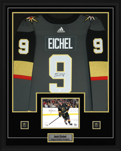Jack Eichel Signed Jersey Framed 34x42 Vegas Golden Knights Storm Grey Adidas - AUCTION