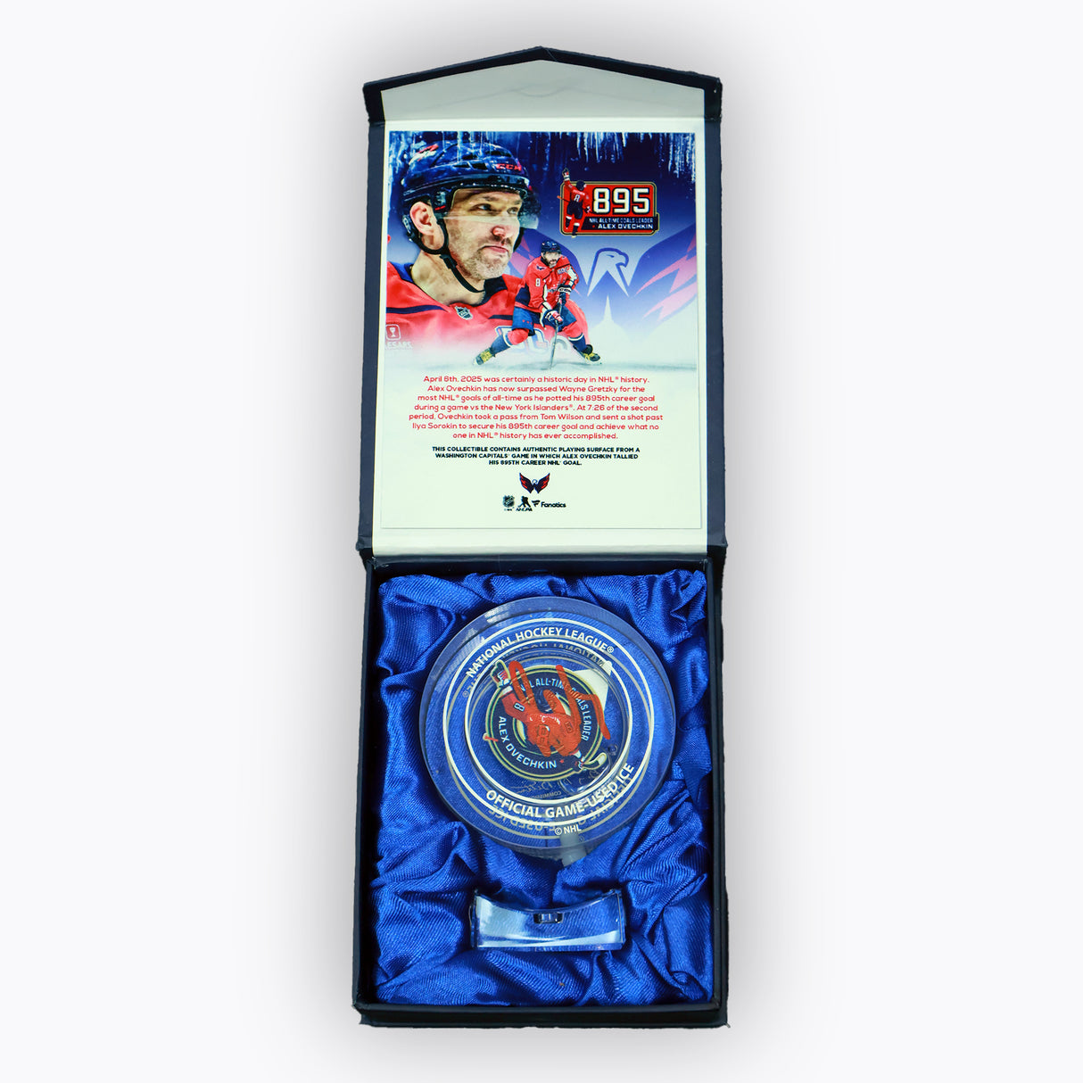 Alex Ovechkin Signed Washington Capitals 895th Goal Crystal Puck - Filled with Game - Used Ice from a Washington Capitals Game During the 895th Goal Season - AUCTION
