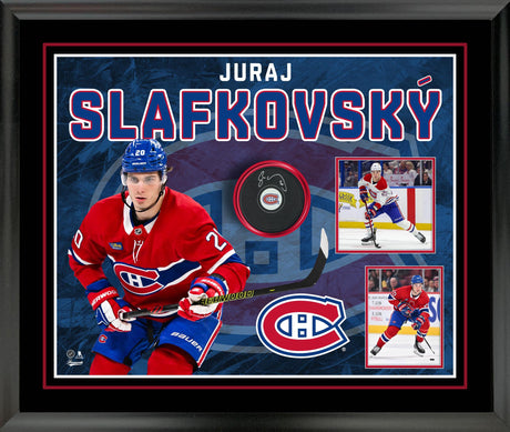 Juraj Slafkovsky Signed Official Game Puck Montreal Canadiens in a PhotoGlass Frame 26x22 - AUCTION