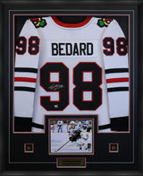 Connor Bedard Signed Framed 34x42 Chicago Blackhawks Away Fanatics Breakaway Jersey - AUCTION