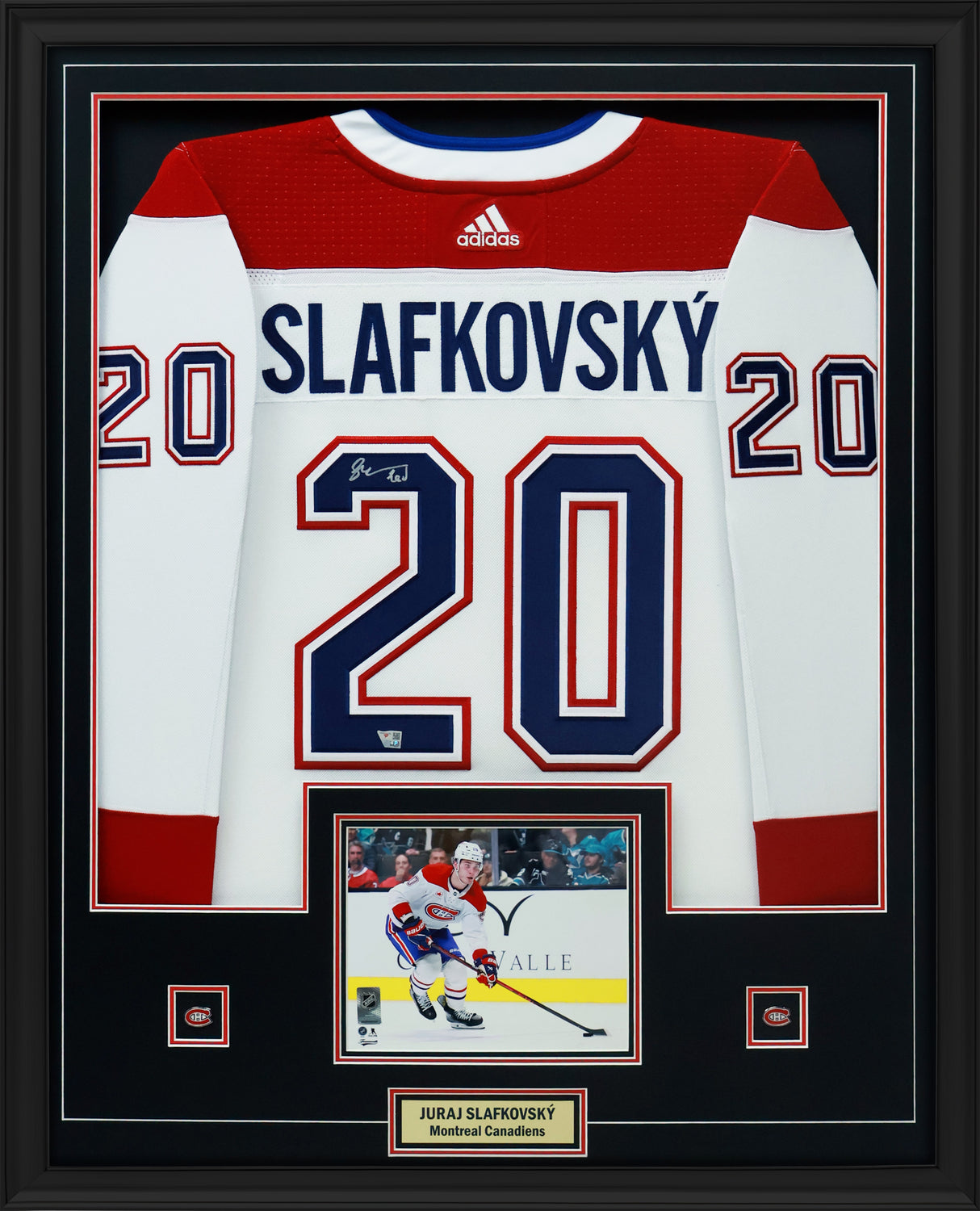 Juraj Slafkovsky Signed Framed 34x42 Montreal Canadiens Away Adidas Authentic Jersey - AUCTION