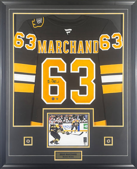 Brad Marchand Signed Boston Bruins Framed 32x42 Home Fanatics Premium Jersey - AUCTION