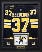 Patrice Bergeron Signed Framed Jersey Bruins Black Fanatics Premium