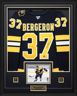 Patrice Bergeron Signed Framed Jersey Bruins Black Fanatics Premium