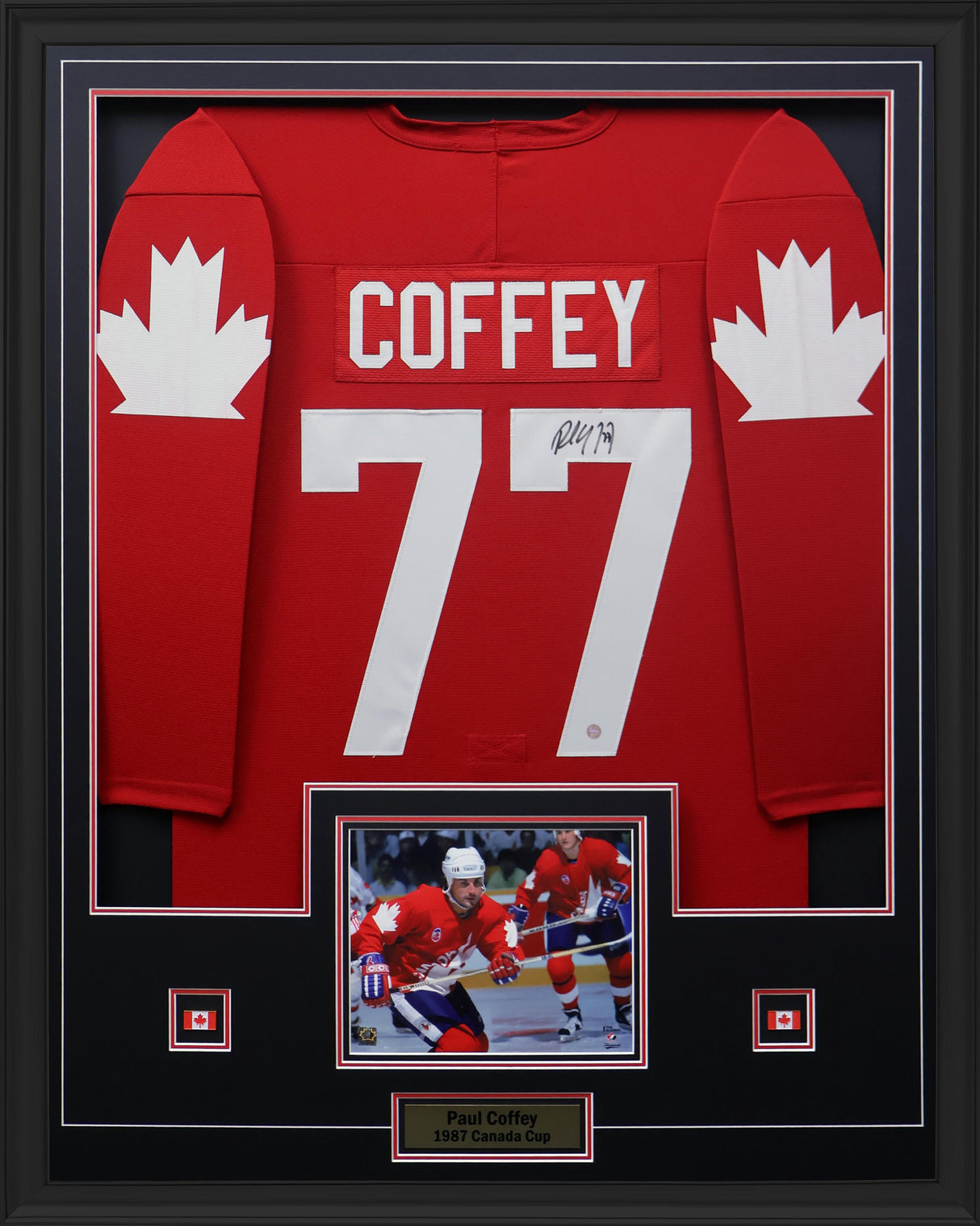 Paul Coffey Signed Framed Canada Cup 87 Replica Red Jersey