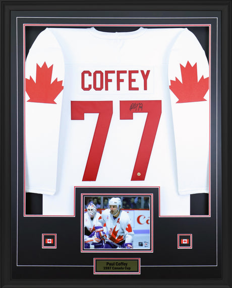 Paul Coffey Signed Framed Canada Cup 87 Replica White Jersey - AUCTION