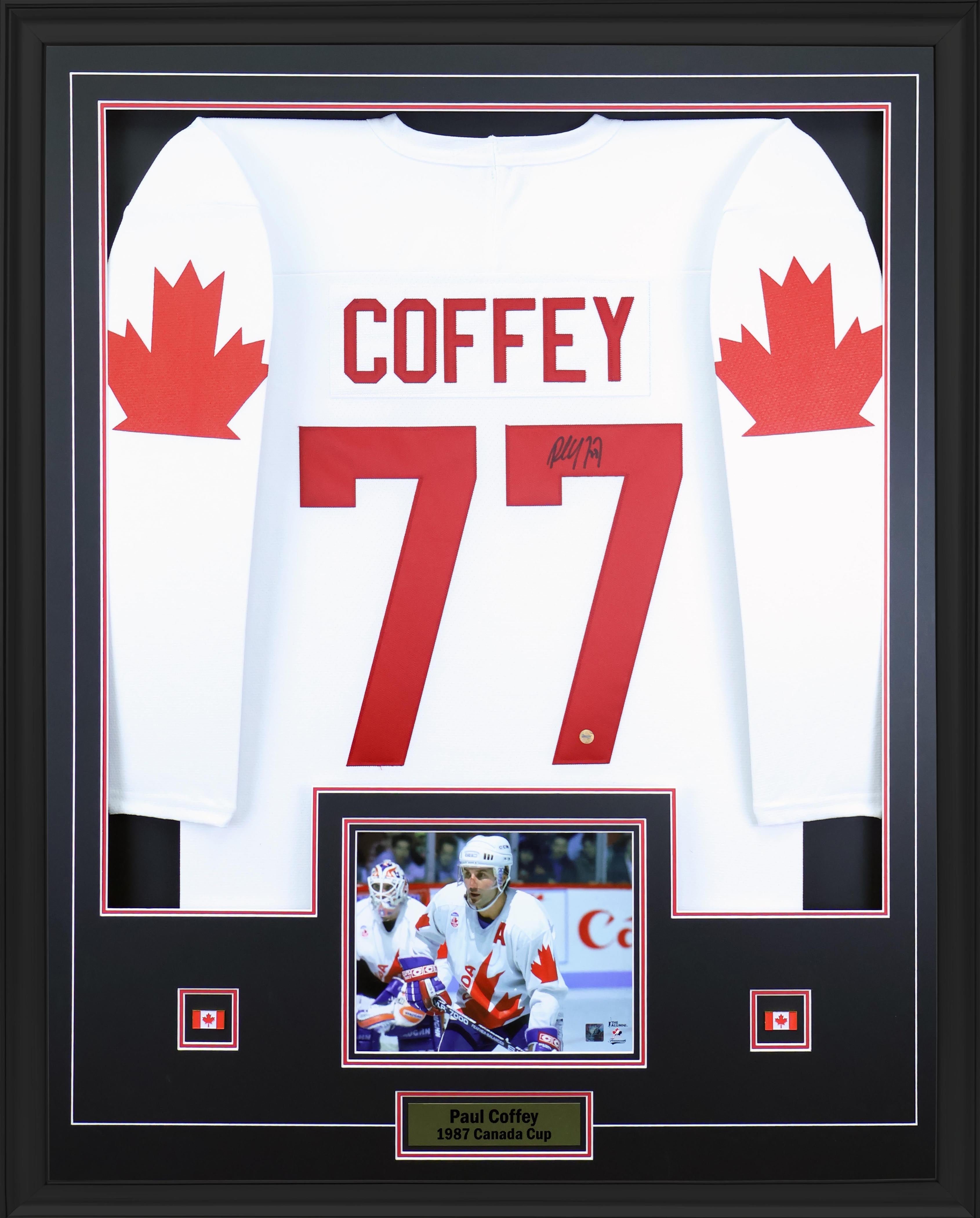 Paul Coffey Signed Framed Canada Cup 87 Replica White Jersey