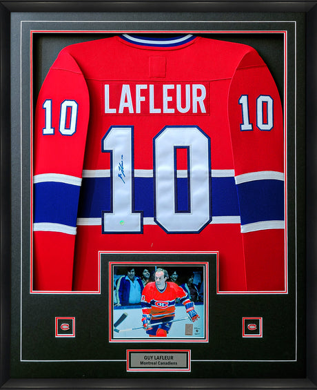 Guy Lafleur Signed Framed Montreal Canadiens Red Jersey CCM - AUCTION