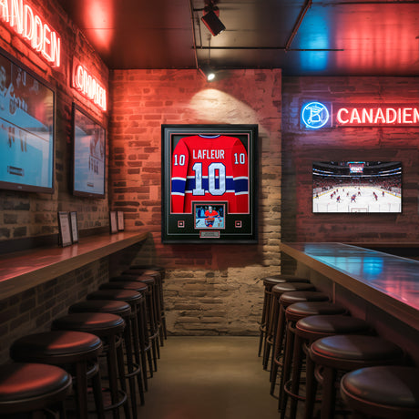 Guy Lafleur Signed Framed Montreal Canadiens Red Jersey CCM