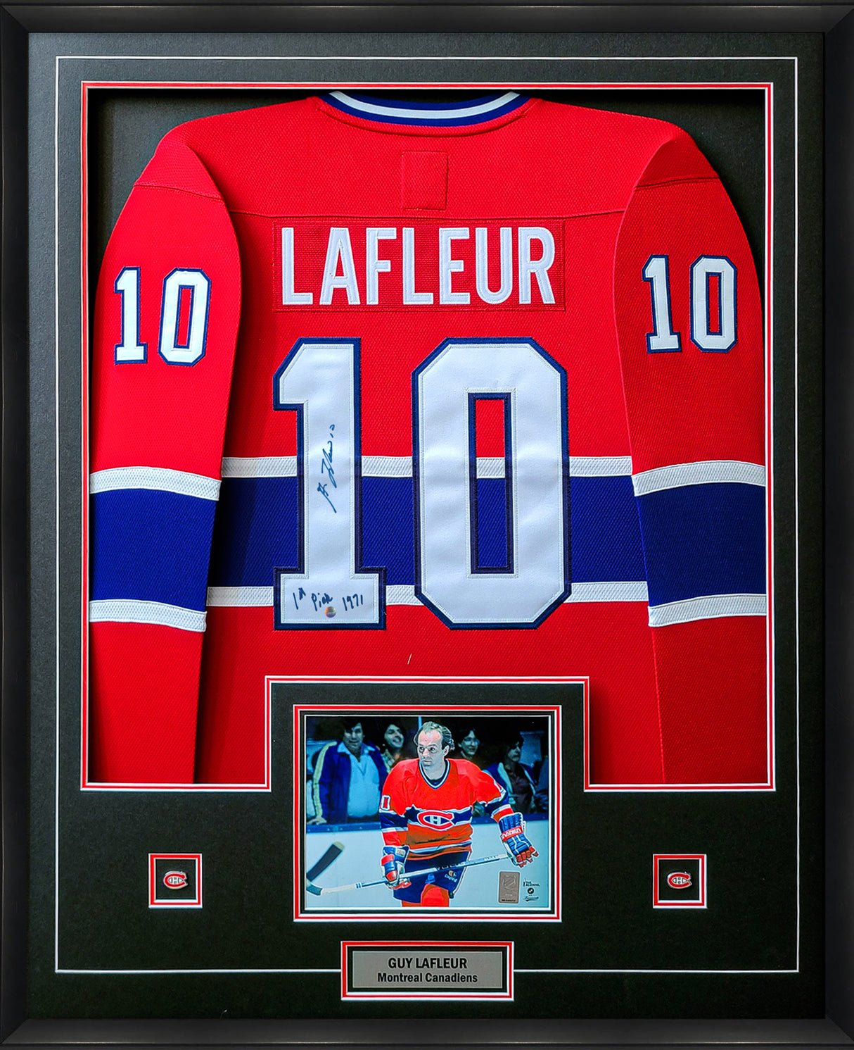 Guy Lafleur Signed Framed Montreal Canadiens Red Jersey with "1st Pick 1971" Inscribed - AUCTION