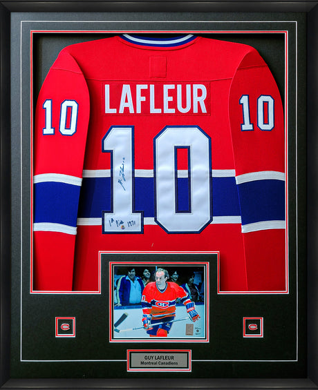 Guy Lafleur Signed Framed Montreal Canadiens Red Jersey with "1st Pick 1971" Inscribed - AUCTION