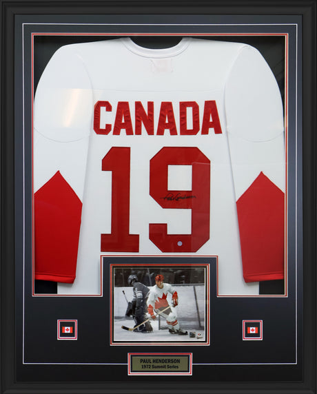 Paul Henderson Signed Framed Team Canada 1972 Summit Series White Replica Jersey - AUCTION