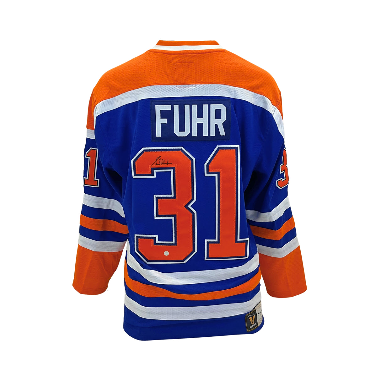 Grant Fuhr Signed Edmonton Oilers Replica Blue Vintage Fanatics Jersey - AUCTION
