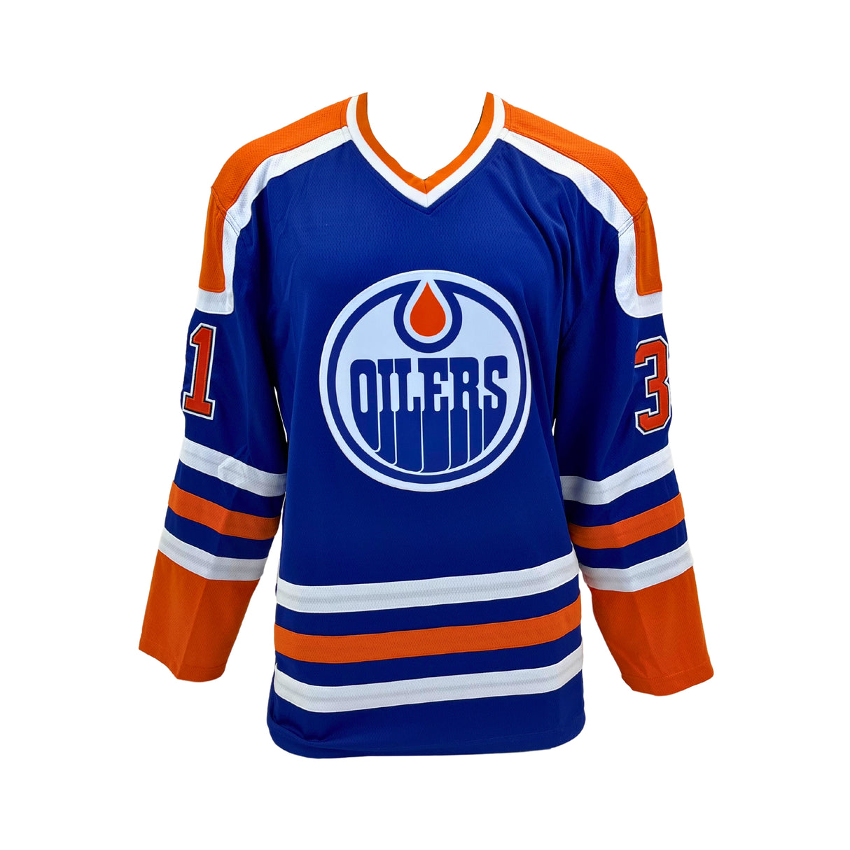 Grant Fuhr Signed Edmonton Oilers Replica Blue Vintage Fanatics Jersey - AUCTION