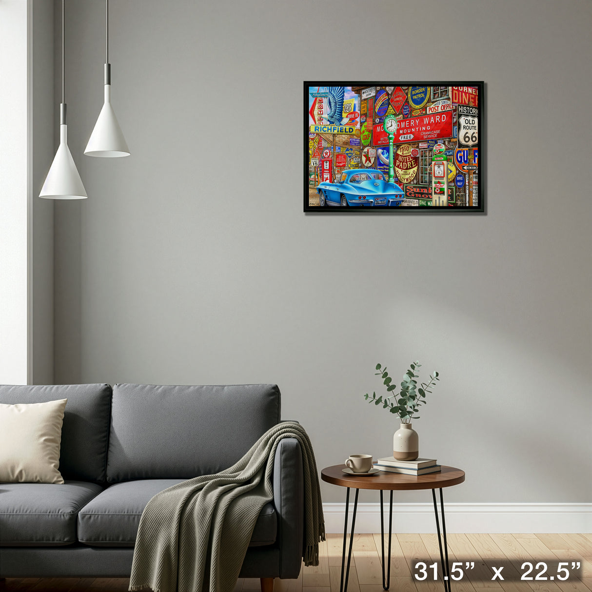 Along Route 66 20x29 Framed Canvas By Michel Fishel – Detail – Frameworth