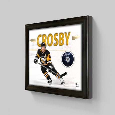 Sidney Crosby Signed White PhotoGlass Framed Pittsburgh Penguins Puck