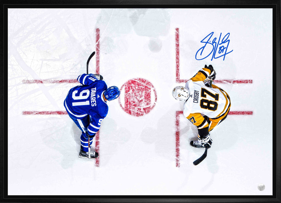 Sidney Crosby Pittsburgh Penguins Signed Framed 20x29 Overhead Faceoff vs Tavares Canvas