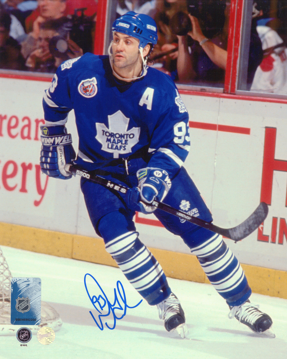 Doug Gilmour Signed Toronto Maple Leafs Blue Action Wearing "A" 8x10 Photo