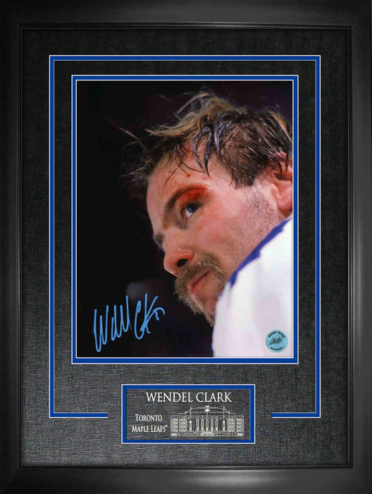 Wendel Clark Toronto Maple Leafs Signed Framed 11x14 Bloody Warrior Close-Up Photo
