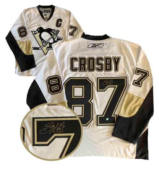 Sidney Crosby Signed Pittsburgh Penguins 2007-2011 White and Vegas Gold Replica Reebok Jersey - Frameworth Sports Canada 