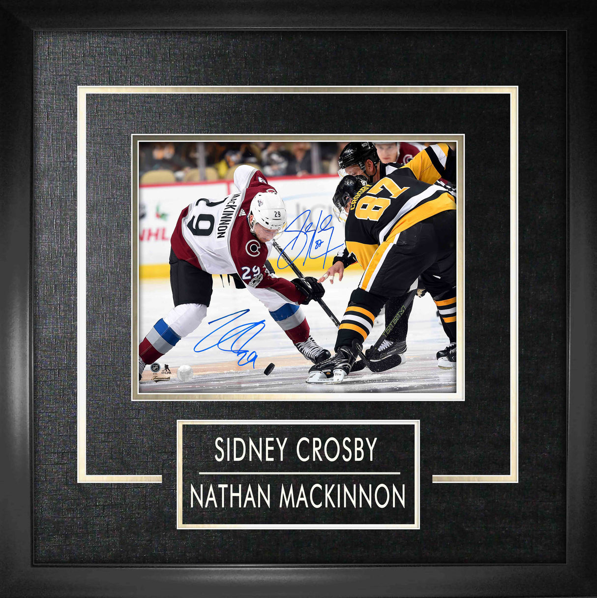 Sidney Crosby and Nathan MacKinnon Dual Signed Framed 8x10 Faceoff Photo Pittsburgh Penguins vs Colorado Avalanche