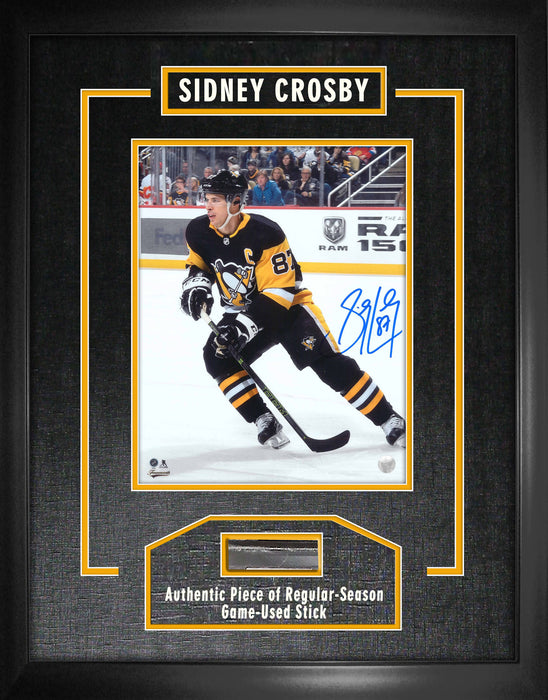 Sidney Crosby Pittsburgh Penguins Signed Framed 8x10 Skating Photo with Game-Used Stick Piece