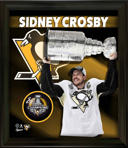 Sidney Crosby Pittsburgh Penguins Signed PhotoGlass Framed 2016 Stanley Cup Puck - Frameworth Sports Canada 