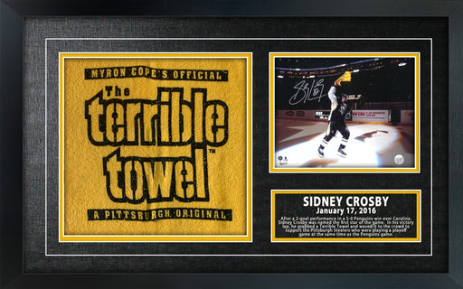 Sidney Crosby Pittsburgh Penguins Signed Framed 8x10 Waving Towel Photo with Terrible Towel - Frameworth Sports Canada 