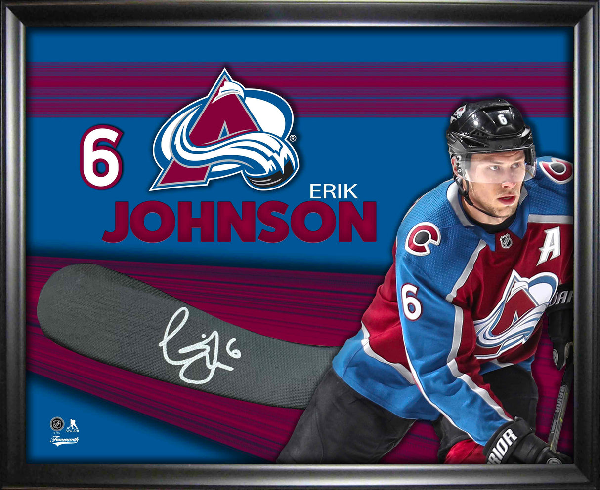 Erik Johnson Colorado Avalanche Signed PhotoGlass Framed Stickblade