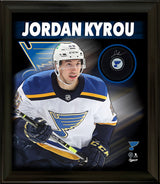 Jordan Kyrou Signed PhotoGlass Framed St. Louis Blues Puck - AUCTION