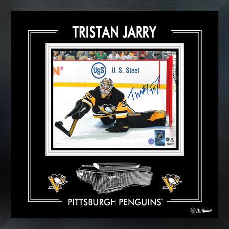 Tristan Jarry Signed 8x10 Framed PhotoGlass Penguins Stick Save-H - AUCTION