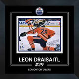 Leon Draisaitl Edmonton Oilers Signed 8x10 Orange Jersey Goal Celebration Photograph Framed - AUCTION