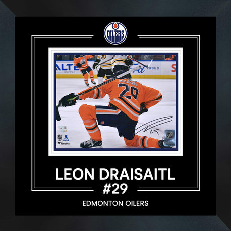 Leon Draisaitl Edmonton Oilers Signed 8x10 Orange Jersey Goal Celebration Photograph Framed - AUCTION