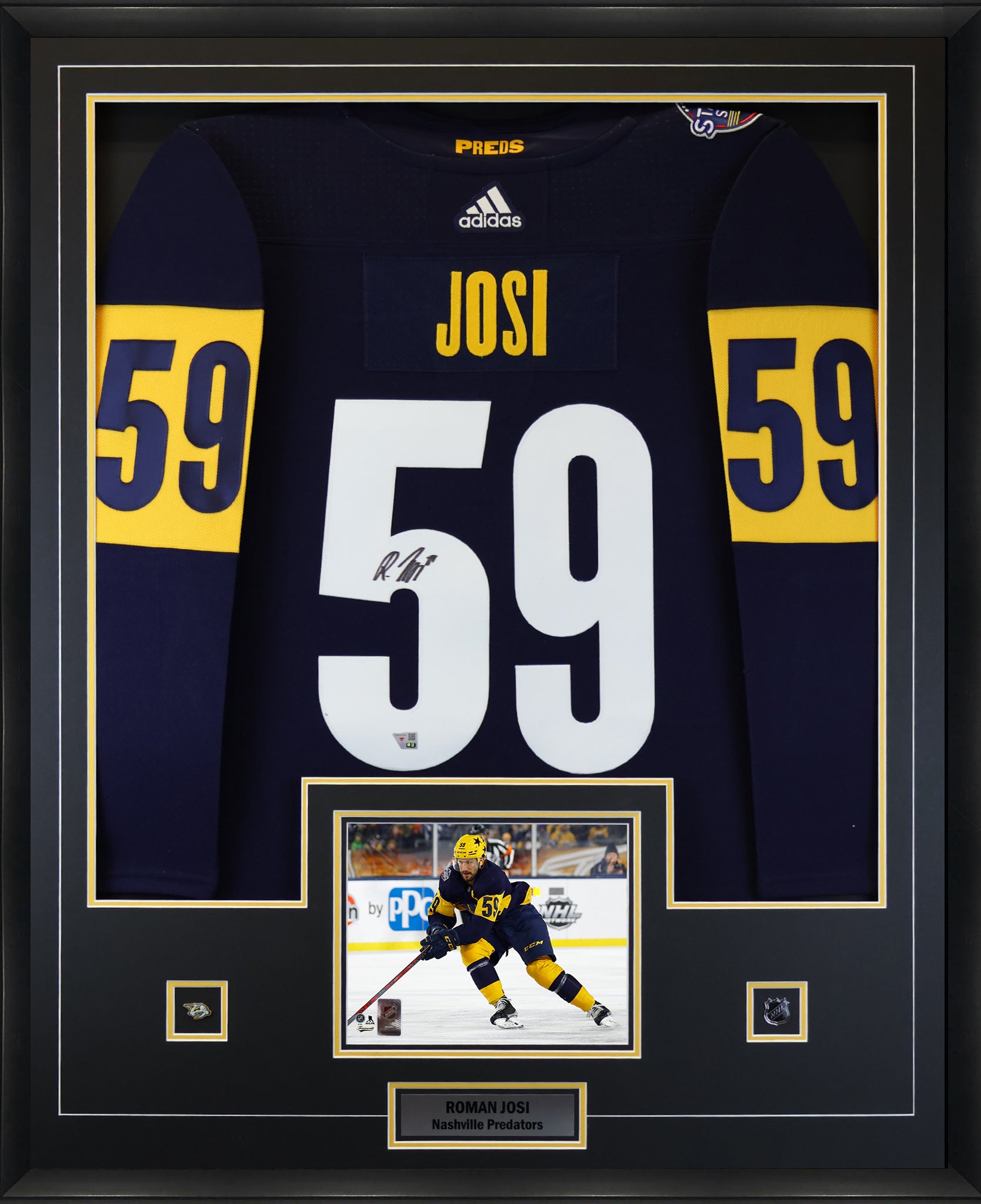 Roman Josi Signed Framed Nashville Predators Gold Adidas Authentic