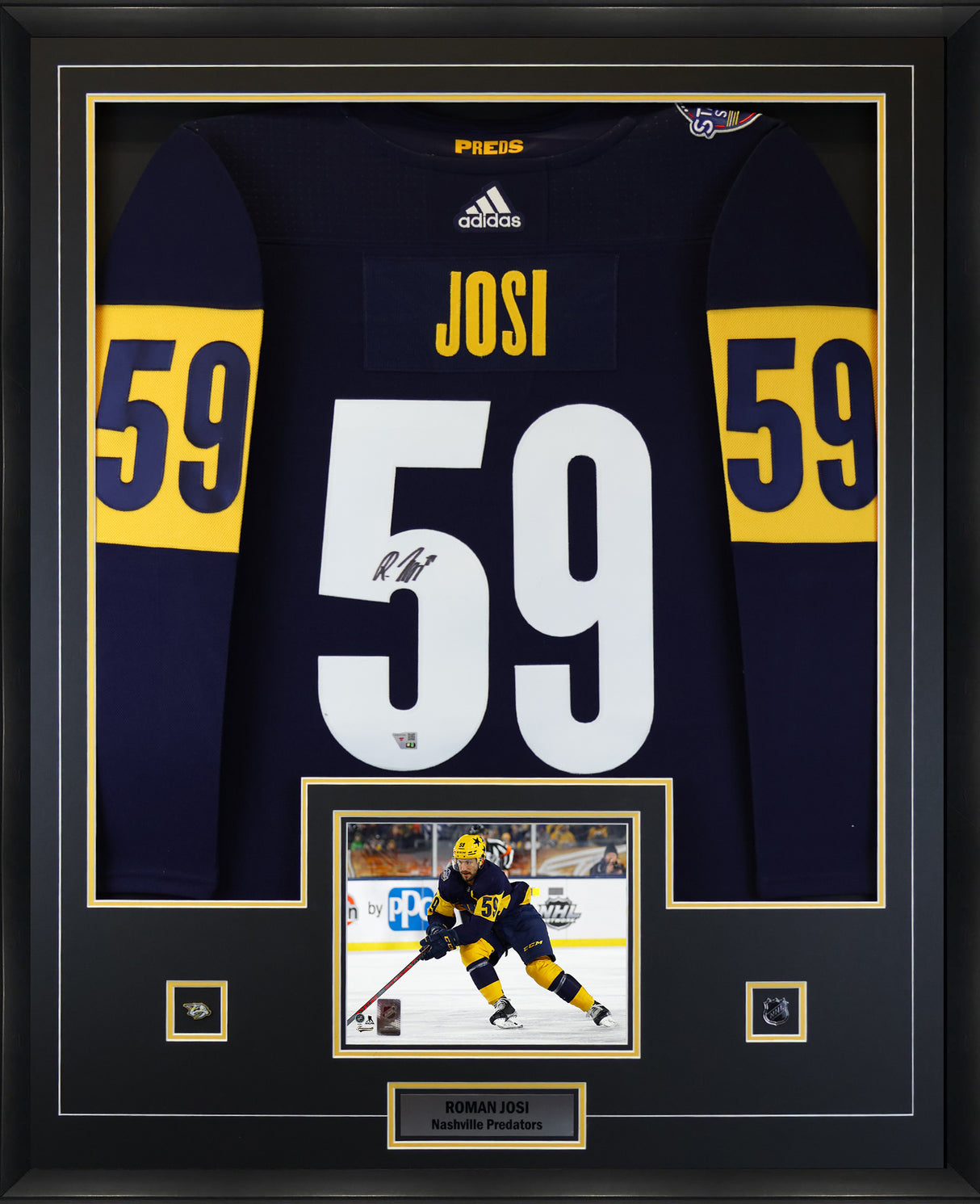 Roman Josi Nashville Predators Signed Gold Adidas Authentic Jersey Framed - AUCTION