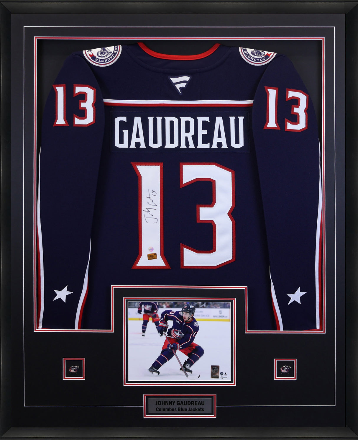 Johnny Gaudreau Signed Jersey Framed Blue Columbus Blue Jackets Fanatics Premium - AUCTION
