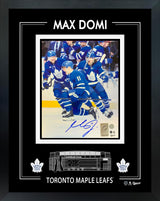 Max Domi Signed 8x10 Framed PhotoGlass Toronto Maple Leafs Sideview Celebration-V - AUCTION