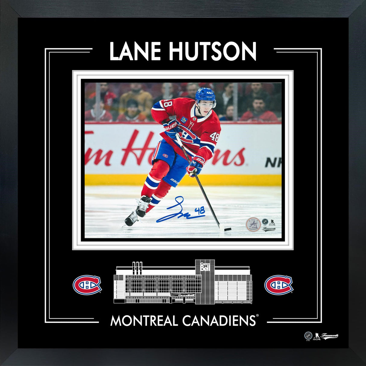 Lane Hutson Signed 8x10 Photo Framed PhotoGlass Montreal Canadiens Action-H