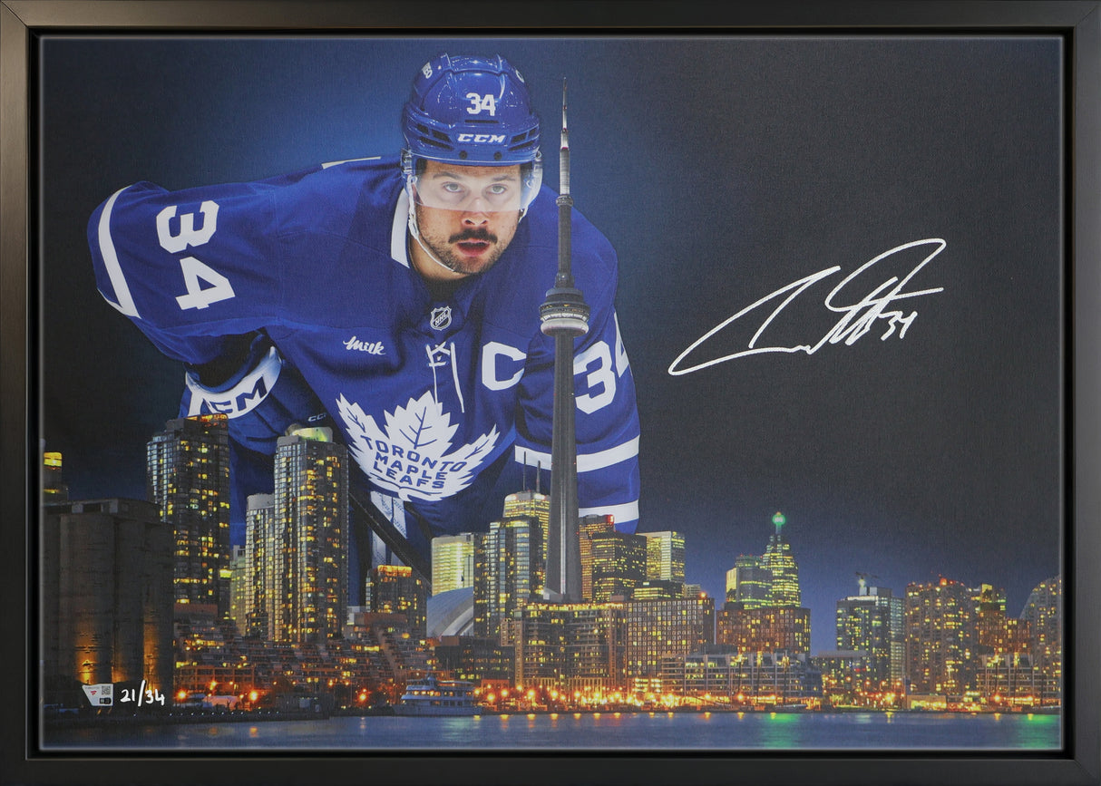 Auston Matthews Signed 20x29 Canvas Framed Toronto Maple Leafs Skyline-H (Limited Edition of 34) - AUCTION