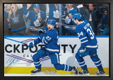 Matthew Knies Signed 20x29 Canvas Framed Toronto Maple Leafs Celebration with Matthews-H - AUCTION