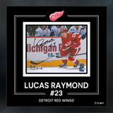 Lucas Raymond Detroit Red Wings Signed 8x10 Photo Framed PhotoGlass NHL Debut Skating - AUCTION