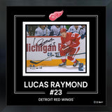 Lucas Raymond Detroit Red Wings Signed 8x10 Photo Framed PhotoGlass NHL Debut Skating- AUCTION