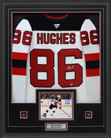 Jack Hughes Signed Framed 34x42 New Jersey Devils Away Fanatics Premium Jersey - AUCTION