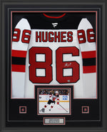 Jack Hughes Signed Framed 34x42 New Jersey Devils Away Fanatics Premium Jersey