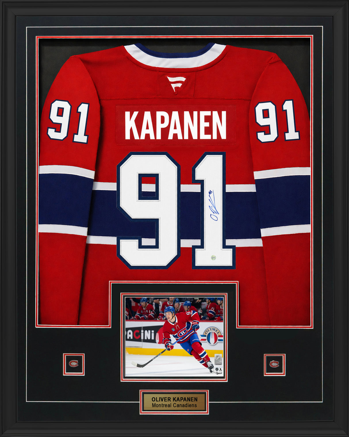Oliver Kapanen Signed Framed 34x42 Montreal Canadiens Home Fanatics Premium Jersey - AUCTION