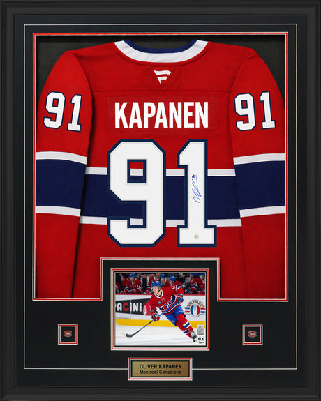 Oliver Kapanen Signed Framed 34x42 Montreal Canadiens Home Fanatics Premium Jersey - AUCTION