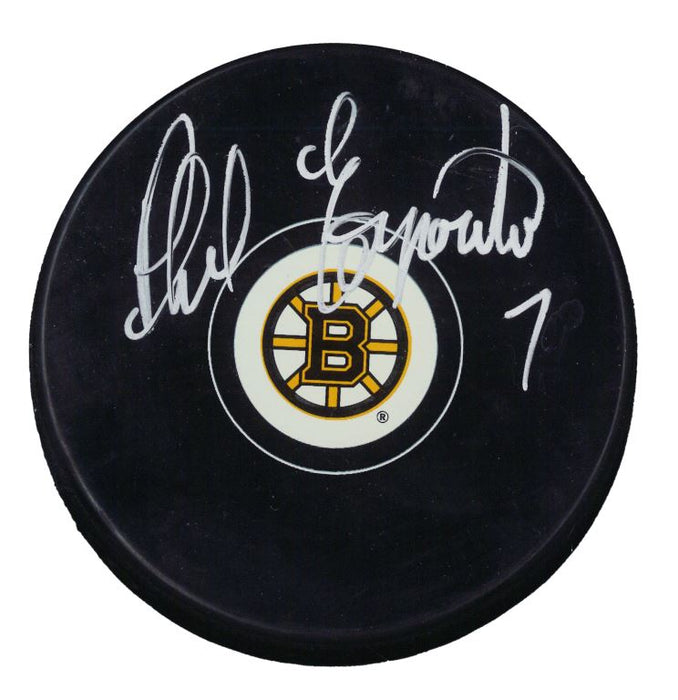 Phil Esposito Signed Puck Bruins Logo