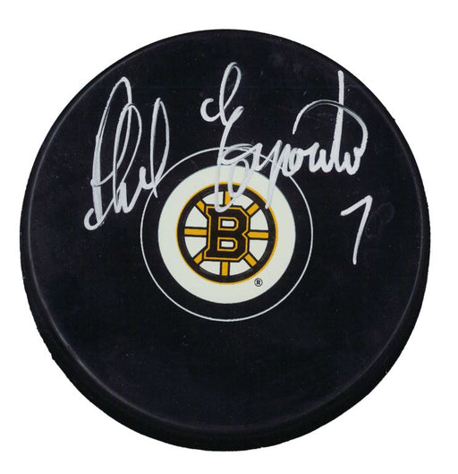 Phil Esposito Signed Puck Bruins Logo - Frameworth Sports Canada 