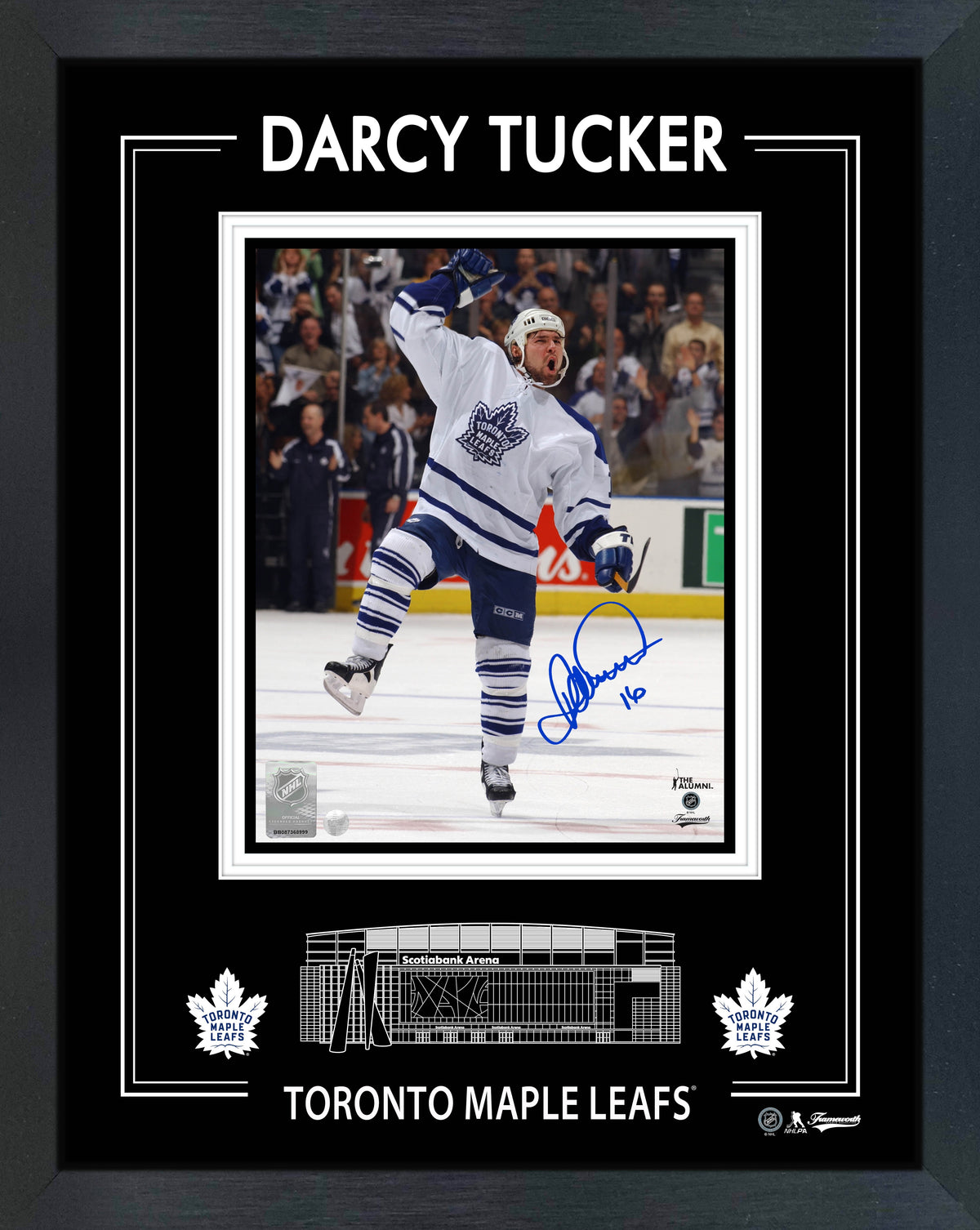 Darcy Tucker Signed Framed 8x10 Photo in a PhotoGlass Toronto Maple Leafs White Jersey Celebration - AUCTION