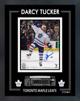 Darcy Tucker Signed Framed 8x10 Photo in a PhotoGlass Toronto Maple Leafs White Jersey Celebration - AUCTION
